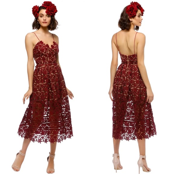 Self-Portrait Dresses & Skirts - Self-Portrait Azaelea Lace Midi Dress Burgundy Size US 8